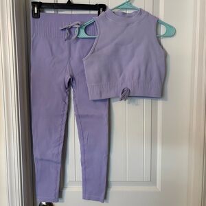 Lavender Ribbed Knit Athletic Legging Set